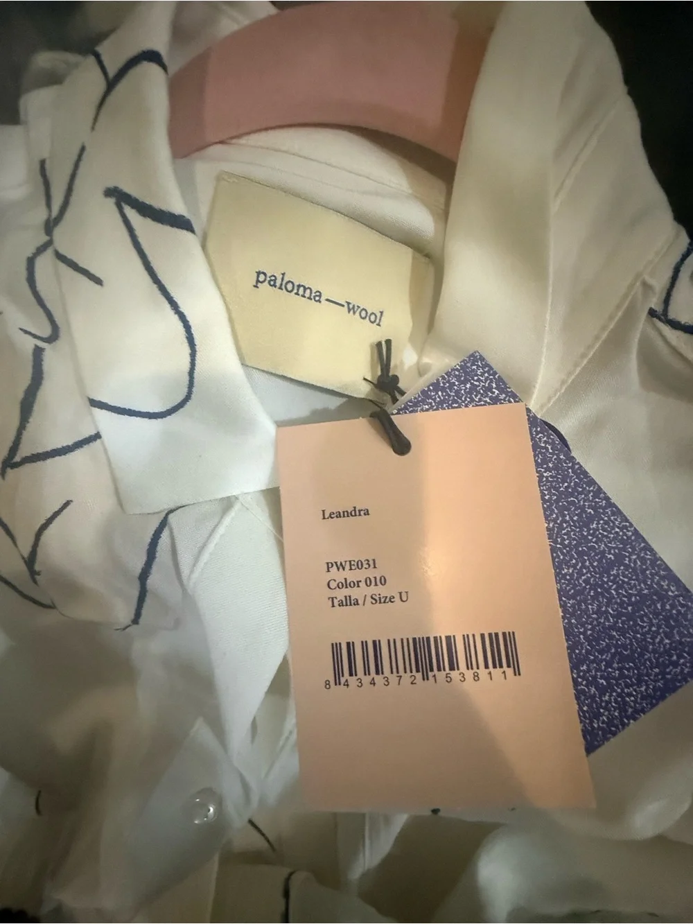NWT PALOMA WOOL WOMENS LEANDRA BUTTON-UP BLOUSE, SIZE OS (MEDIUM), WHITE/BLUE - Picture 13 of 14